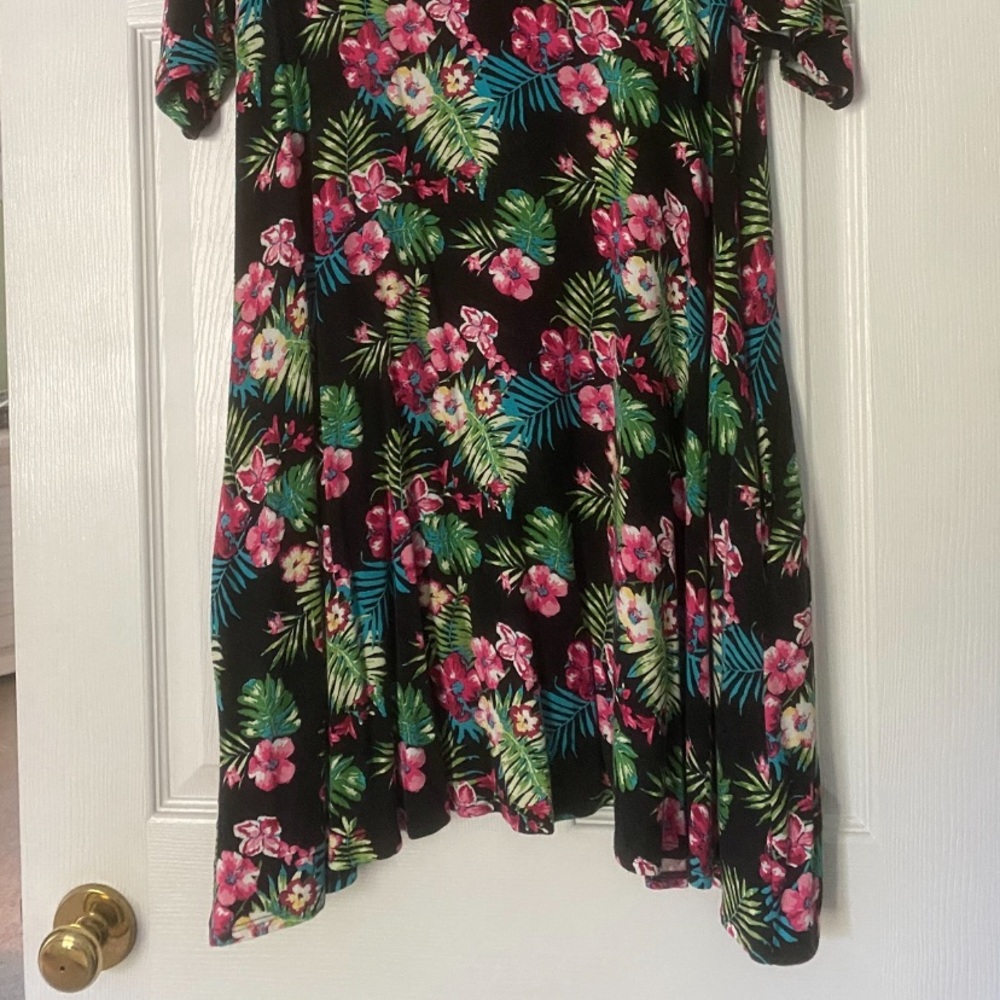 Agnes & Dora Black Floral Dress with Pink & Green Print